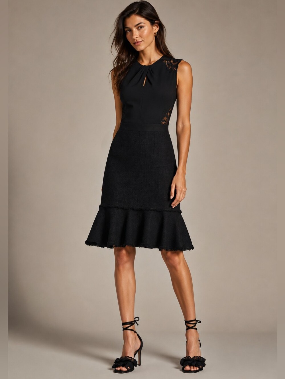NWT REBECCA TAYLOR Luna Sleeveless Script Lace Back Tweed Dress Black Size 6